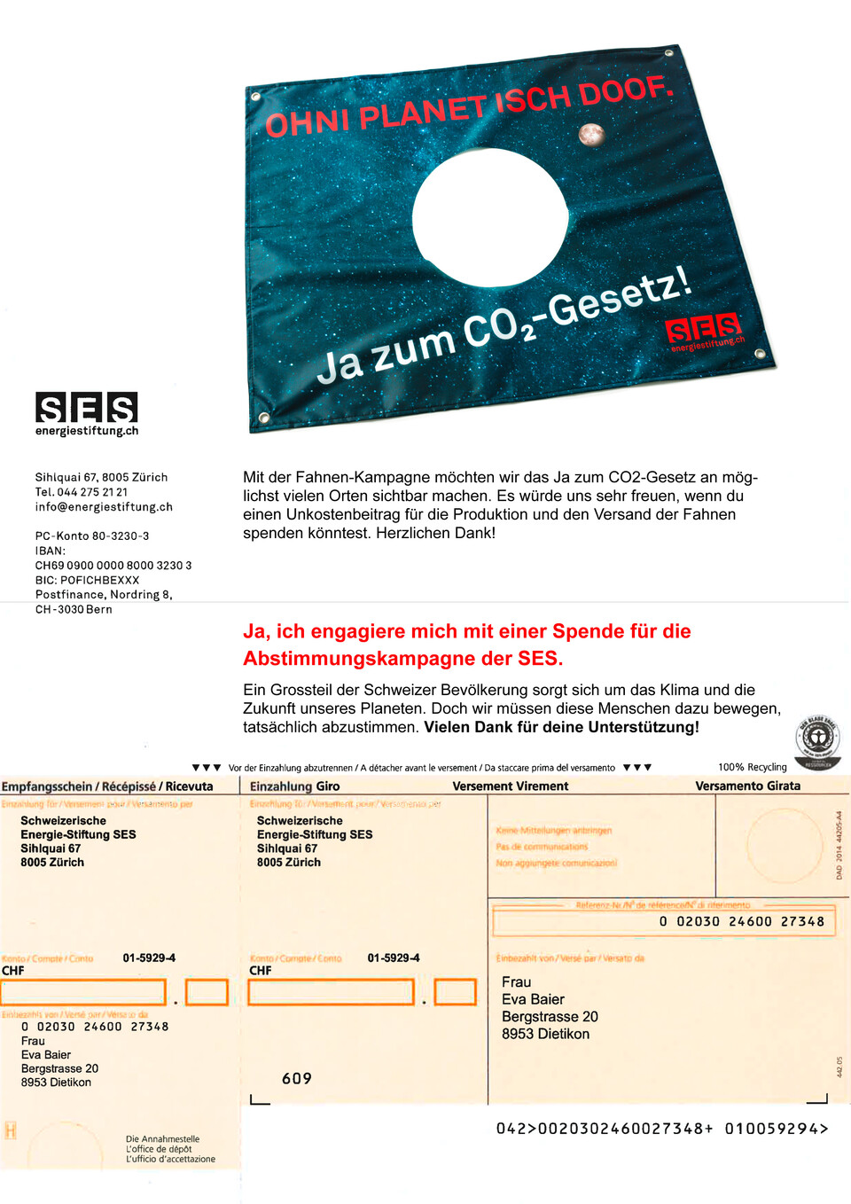 Versand Fahne mit Spendenaufruf