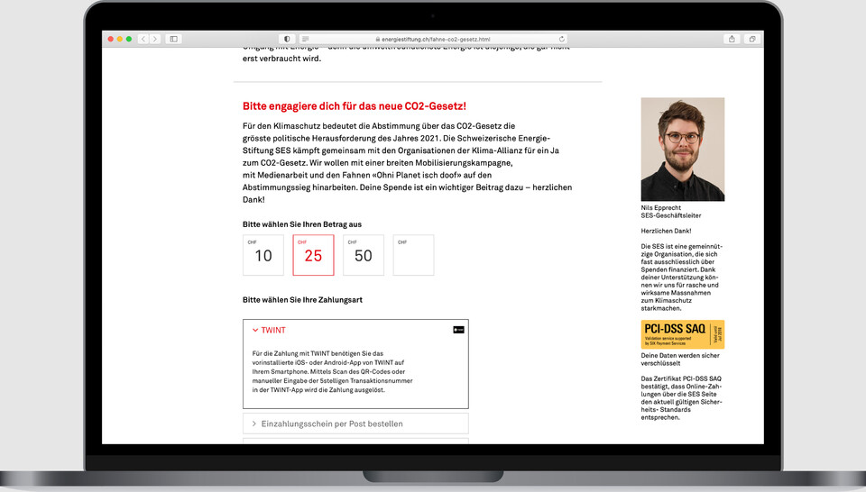 Landingpage www.savetheclimate.ch