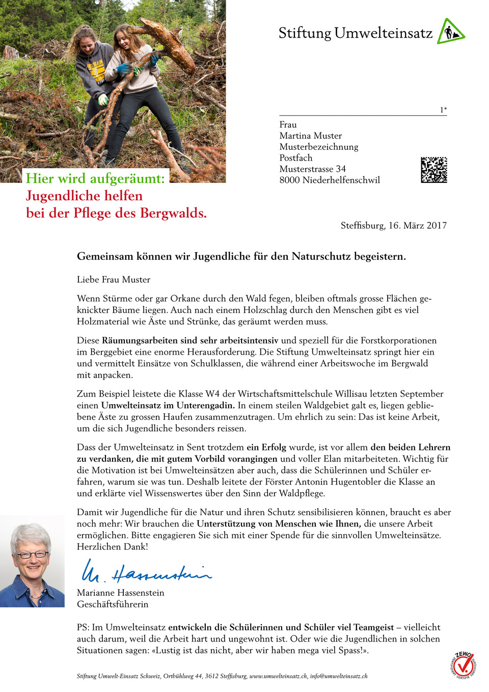 Mailingprogramm für die Stiftung Umwelteinsatz