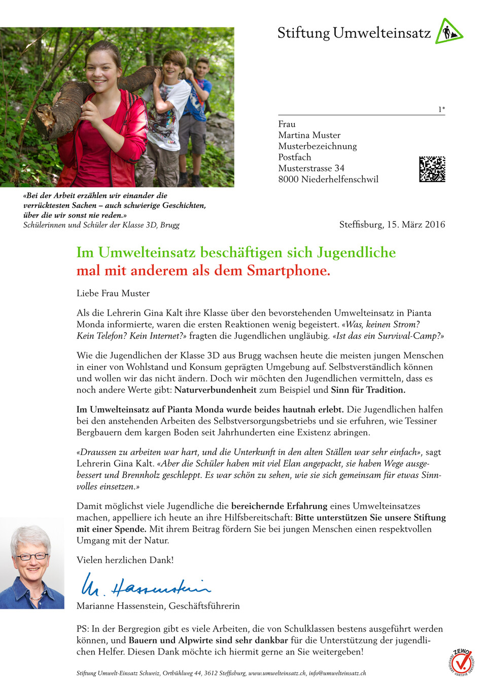 Mailingprogramm für die Stiftung Umwelteinsatz