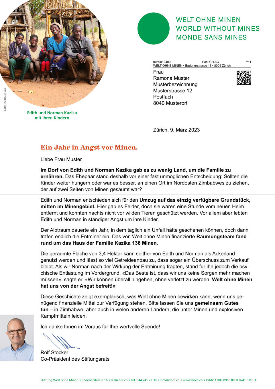 Mailingprogramm für Welt ohne Minen