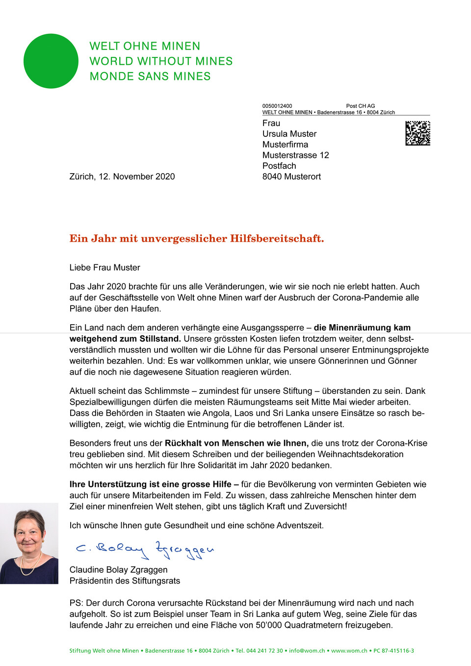 Mailingprogramm für Welt ohne Minen