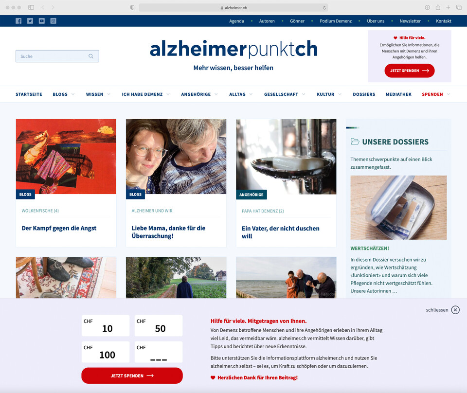 Startseite mit Spendenaufruf