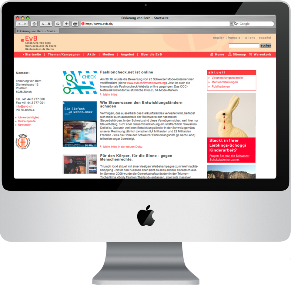 Website Erklärung von Bern (anno 2009)