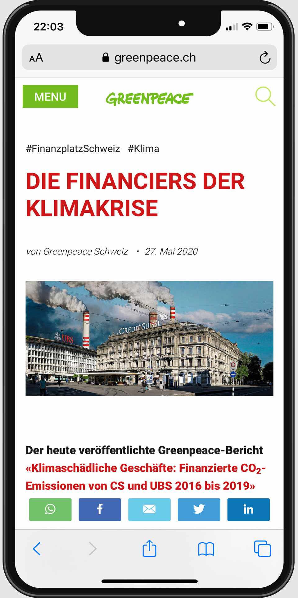 Sensibilisierungskampagne für Greenpeace Schweiz