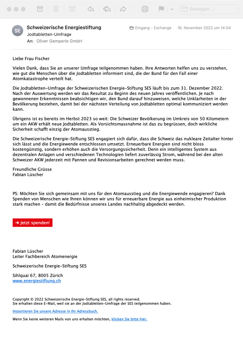 E-Mail an die Teilnehmer*innen