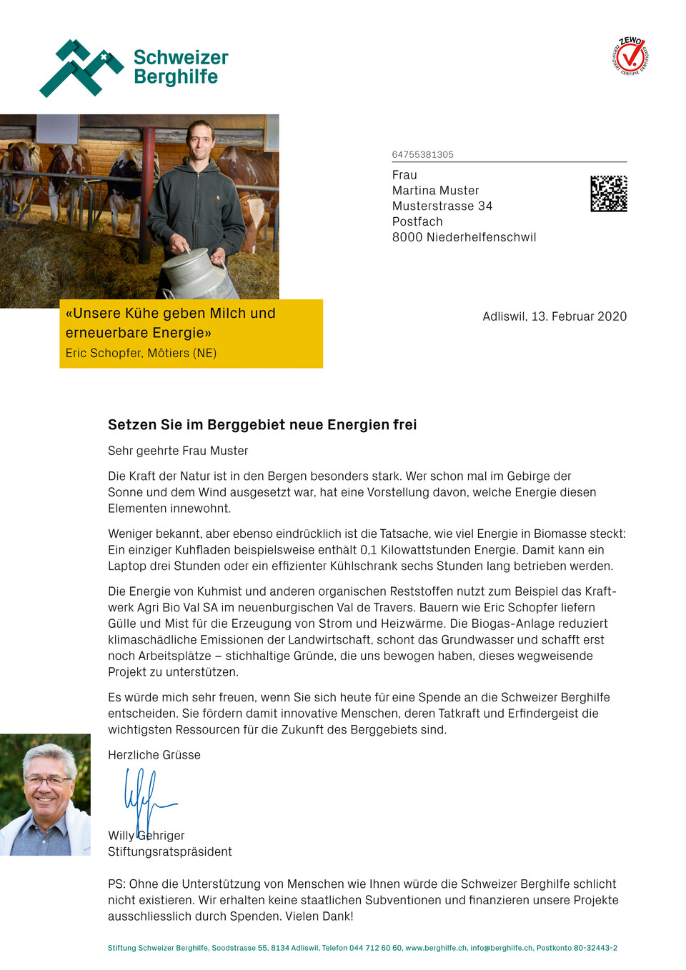 Spendenmailing für die Schweizer Berghilfe